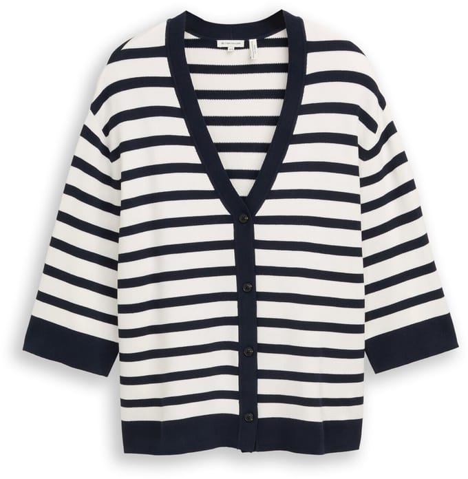 Tom Tailor - Plus Size - Losvallend vest met streepjesmotief - Maat 54 - white sky blue knit stripe