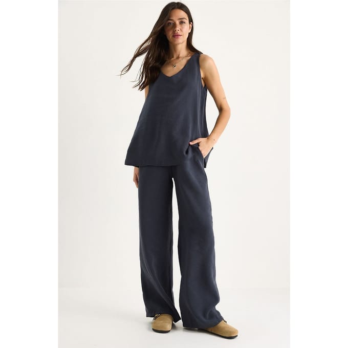 V-hals Katoenen Blouse-Broek Twee-in-één Set