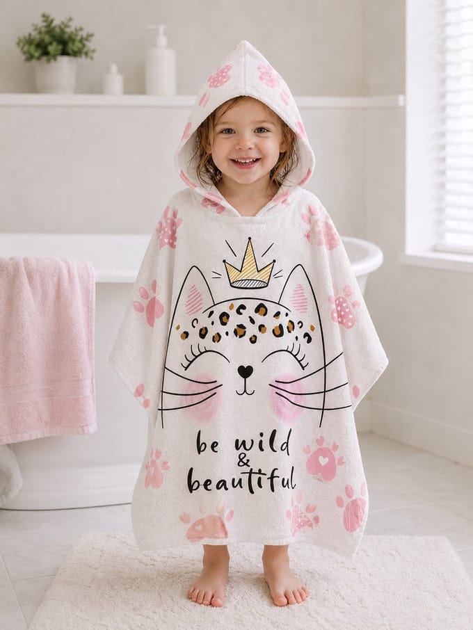 Summer Play badcape - Miss Kitty 60 x 120 cm - microvezel - poncho - badponcho handdoek - kindercape - sneldrogend