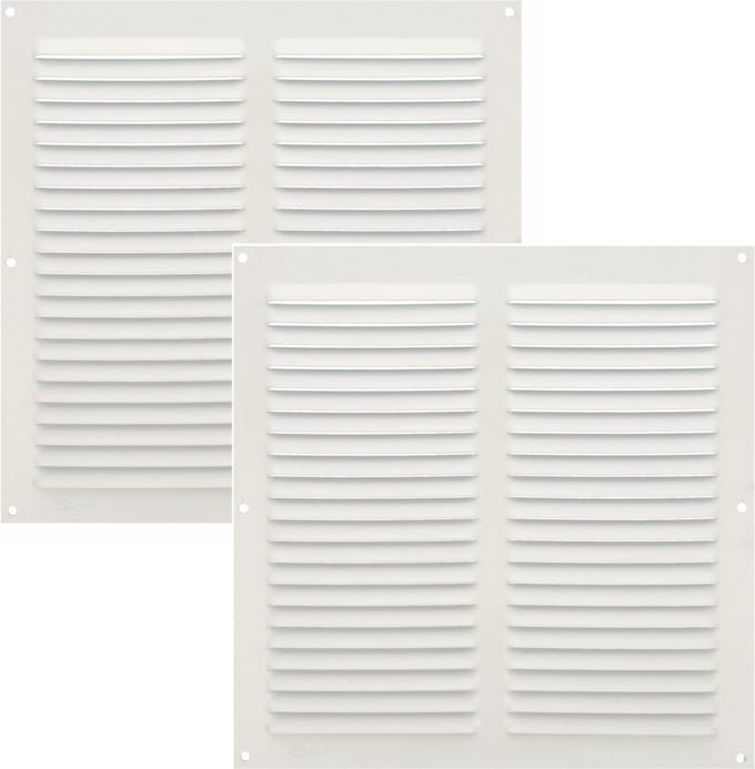 AMIG Ventilatierooster/muurrooster - 2x - 250 x 250 mm - aluminium - wit - schoepenrooster