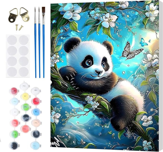 Panda Verf op Nummers - Knutselpakket Schilderen - Ontspanning Creativiteit - Met Houten Frame - 20x30 cm
