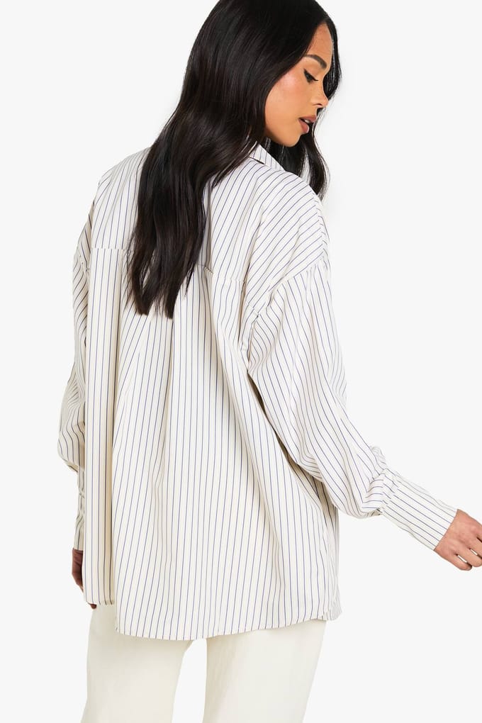 boohoo Dames Oversized Fijn Gestreept Overhemd | Stone | Maat: 6