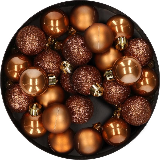 Decoris Mini kerstballen - 28x st - kaneel bruin - D3 cm - kunststof - kerstversiering