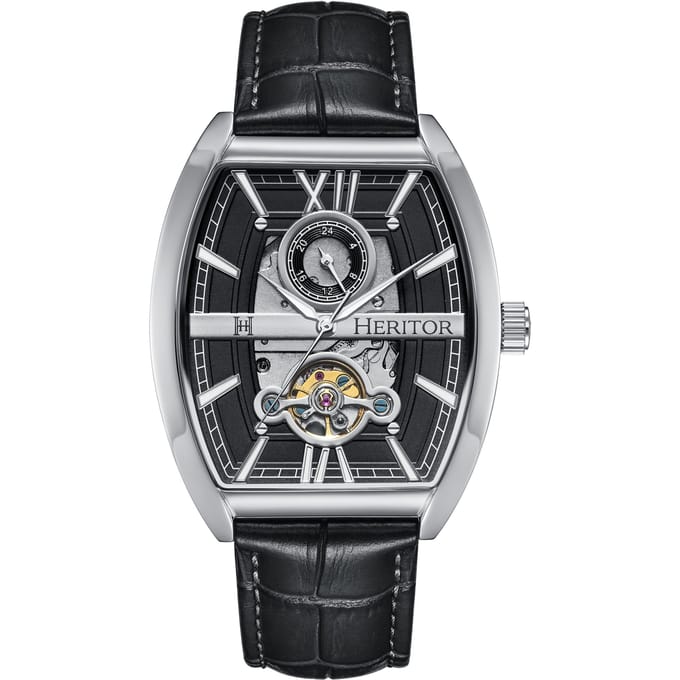 Heritor Automatic Masterson Semi-Skelet leren band horloge - Zilver/Zwart