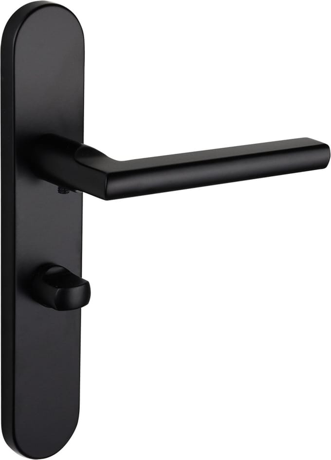 Lavuzo deurkruk Teramo Zwart met afgerond schild WC63/8 badkamersluiting | Per set | Deurklink met schild