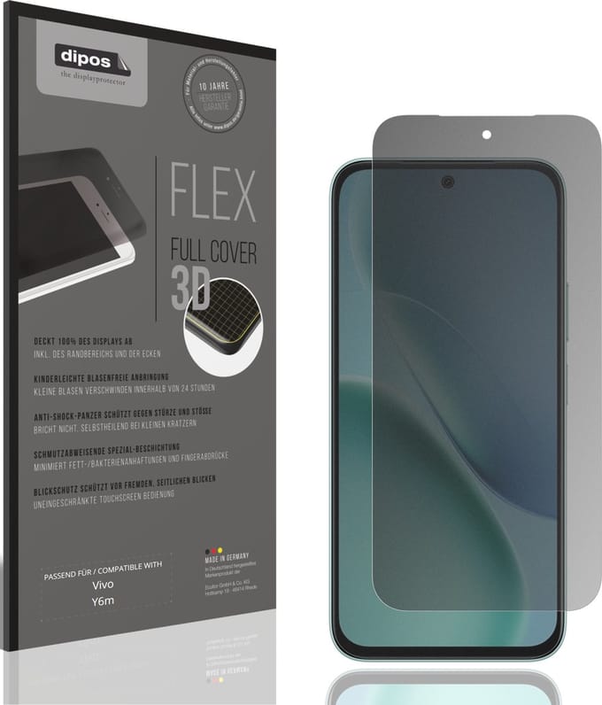 dipos FLEX – Matte Privacy Screenprotector geschikt voor Vivo Y6m | Volledige Schermbescherming | Case-Friendly