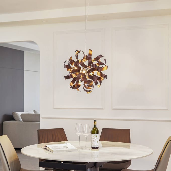 Lucande - hanglamp - 5lichts - Aluminium - H: 46 cm - G9 - satijn koper