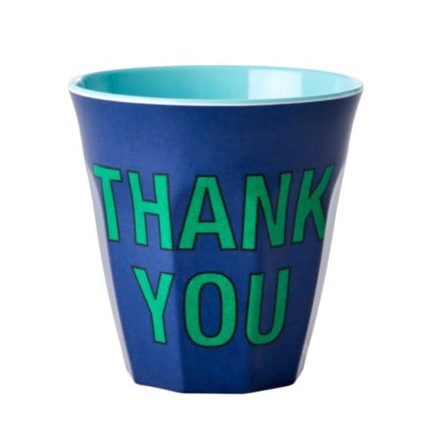 Rice melamine beker medium ‘thank you’ donkerb
