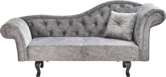 BELIANI LATTES II - Chaise longue - Grijs - Rechterzijde - Fluweel