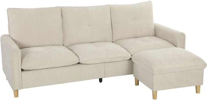 3-zits modulaire bank met opbergpoef - 210 cm - Crème