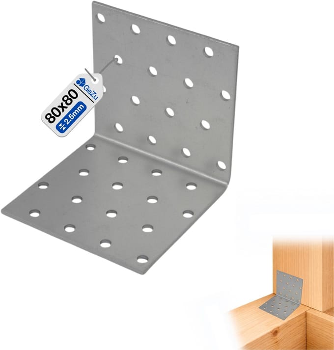 Long Perforated Angles / galvanized steel - 80x80x80 mm - Reinforcement corners /connection corners /angle irons for beam connection / wood connectionLong Perforated Angles
