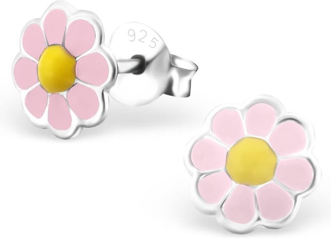 Princess Oorbellen Daisy Pink - 925 Zilver E-Coating - Bloem - ∅7mm