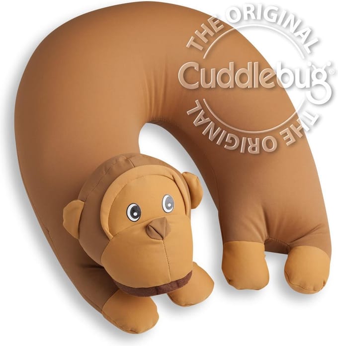 Cuddlebug - U Monkey - Knuffelkussen - Kampeerkussen - Nekkussen (reizen) - 32 cm x 32 cm - Bruin - R pet