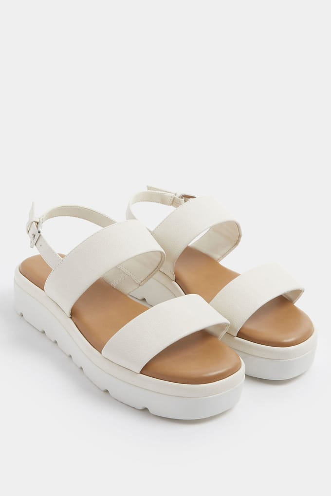 Yours Witte Imitatieleren Gewatteerde Sleehaksandalen In Extra Brede Eeepasvormsize 43EEE