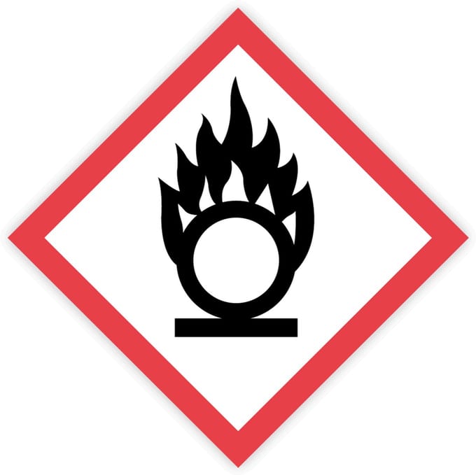 Gevaarsetiketten GHS 03 Oxiderend - Oxidizing - Formaat 25 x 25 cm