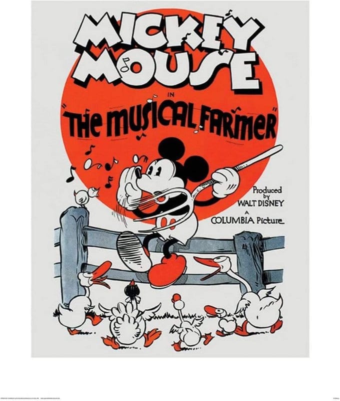 Kunstdruk Mickey Mouse - The Musical Farmer 40x50cm