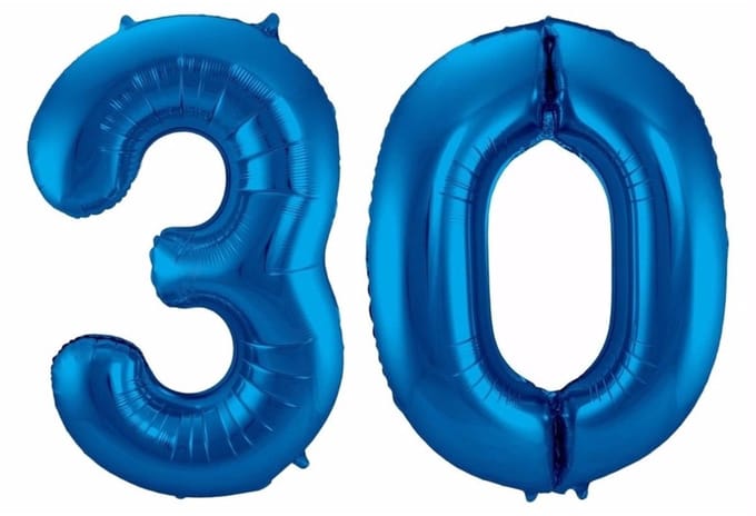 Cijfer 30 ballon blauw 86 cm