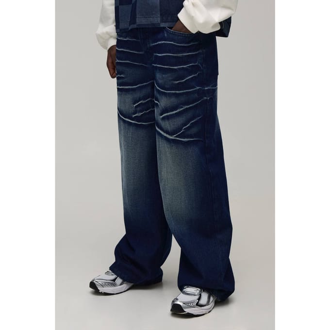 Baggy Stijve Acid Wash Denim Jeans | Washed Dark Blue | Size 36R
