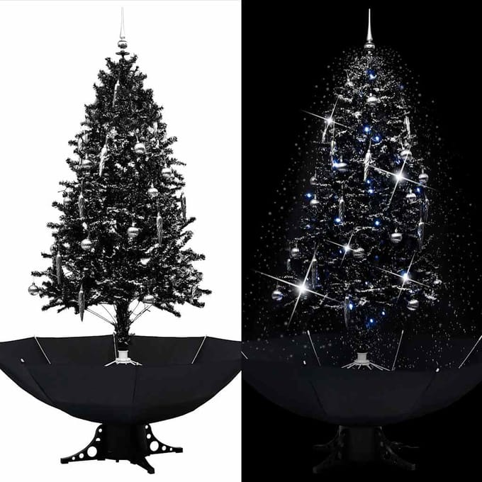 vidaXL - Kerstboom - sneeuwend - met - paraplubasis - 190 - cm - PVC - zwart