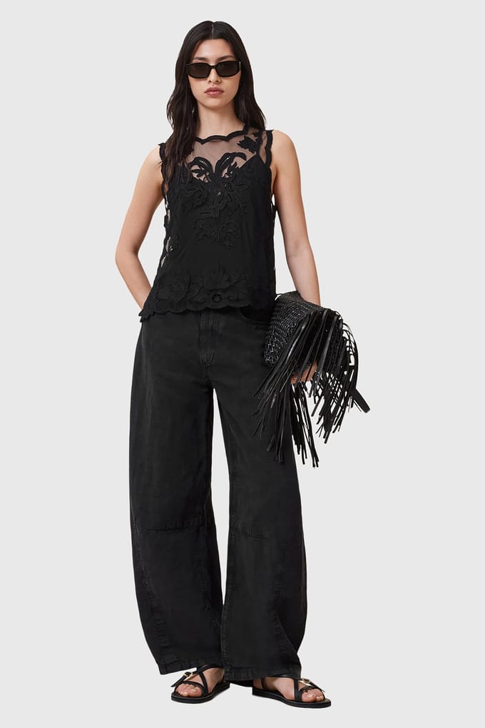 AllSaints Rye Emb Top Black Taglia: 2 | Canottiere Outlet | Donna | Nero