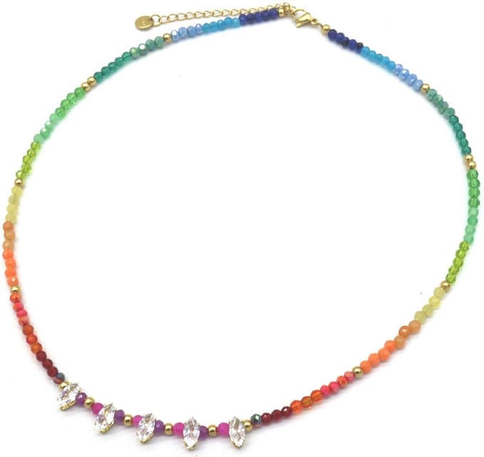 Ketting met Kralen - RVS - Lengte 43-48 cm - Multicolor
