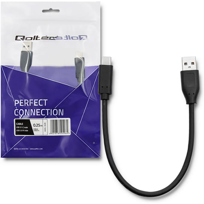 Qoltec USB 3.1 Type C-kabel mannelijk |   USB 2.0 A mannelijk |   0,25m