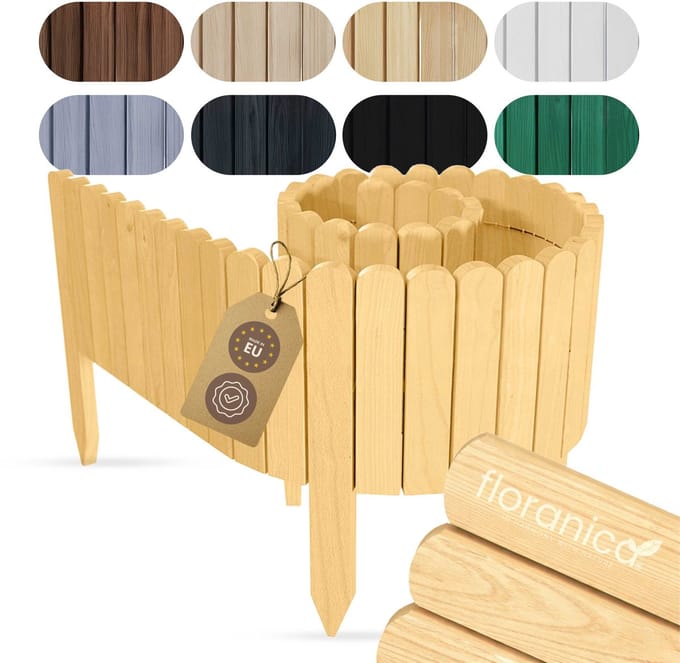 Floranica borderrand hout - 30 cm hoog - 200 cm - naturel - flexibele tuinafscheiding - graskant - rolborder