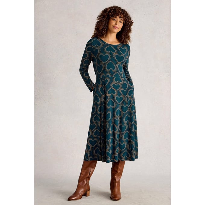 White Stuff Madeline Jersey Dress Teal Multi Größe: 8 REGULAR | Midikleider Outlet | Damen | Cyan