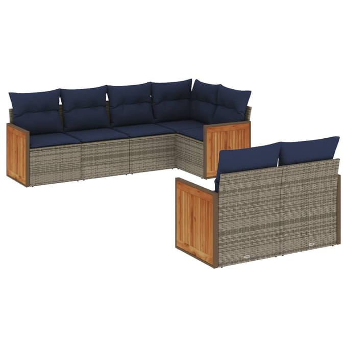 vidaXL - 7-delige - tuinbankset - met - kussens, - grijs - polyrotan