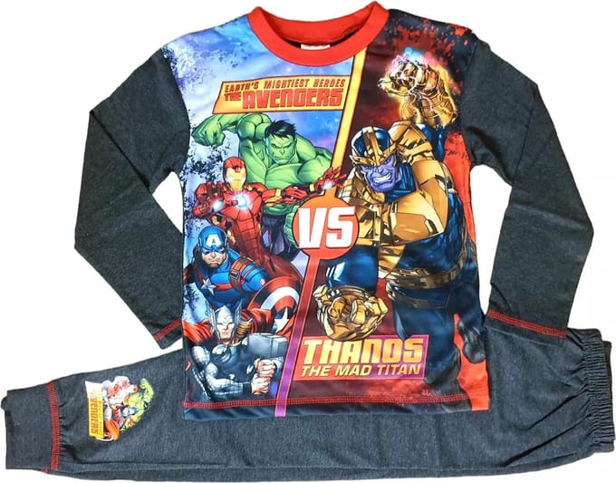 Marvel Avengers vs. Thanos Kinderpyjama - Jongens Pyjama - Lange Mouwen - Grijs/Multi - Maat 122/128