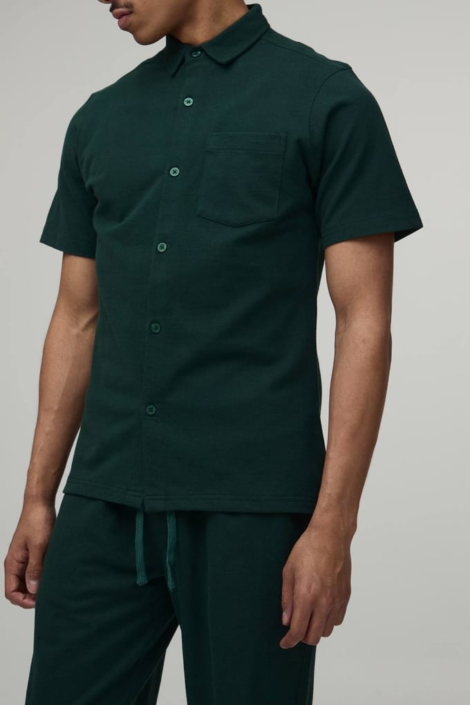 Slim Fit Short Sleeve Shirt and Tapered Trouser Set | Khaki | Size Medium