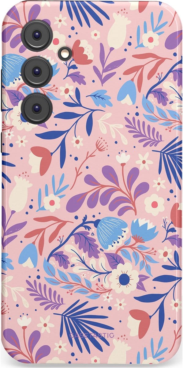 Casetastic hoesje geschikt voor Samsung Galaxy A35 - Dubbellaagse bescherming - Bloeispel - Fashion Case - Lichtroze Lavendel Crème Lichtgrijs