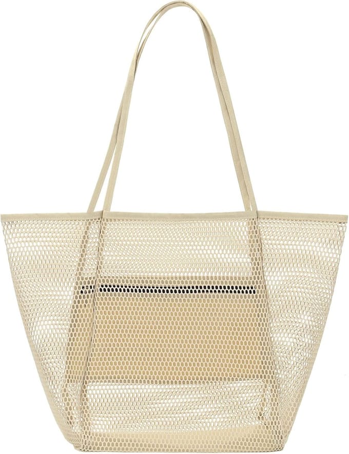 Tote Strandtas Dames Schouderhandtas - Ruime, Duurzaam, Ademend, Stijlvol, Multifunctioneel - Beige, Beige, Large