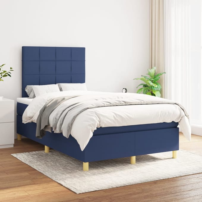 vidaXL - Boxspring - met - matras - stof - blauw - 120x200 - cm