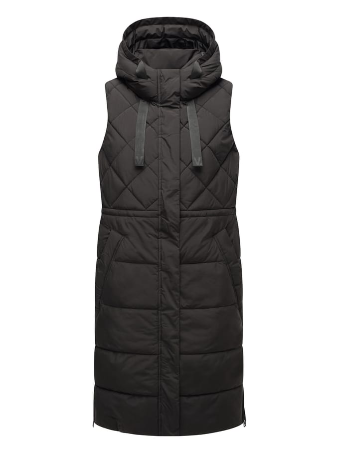 Marikoo lange gewatteerde damesbodywarmer met capuchon – Narikaa