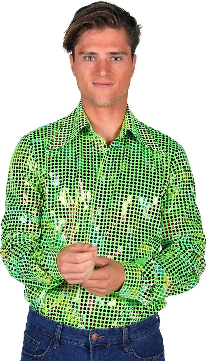 Overhemd Disco - Heren Blouse - Disco 80/90 - Hippie - Carnaval - Verkleedkleding - Groen - Maat M
