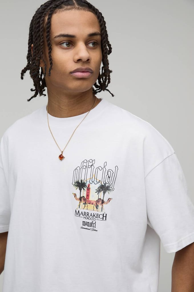 Oversized Boxy T-shirt Met Locatie Palmboom Print | White | Size Medium