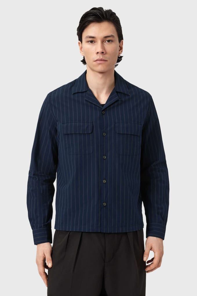 AllSaints Stanley Ls Shirt Navy Blue Größe: L | Casual hemden Outlet | Herren | Blau