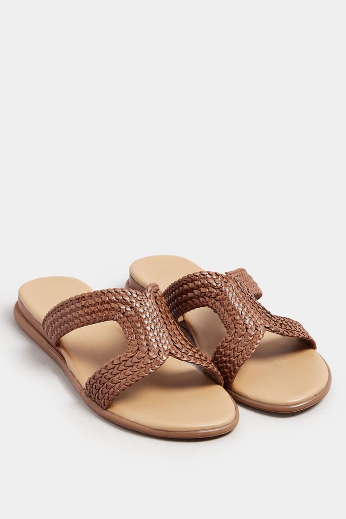 Yours Geweven Muiltjes In Een Extra Brede Pasvorm In Bruin Imitatieleersize 39EEE