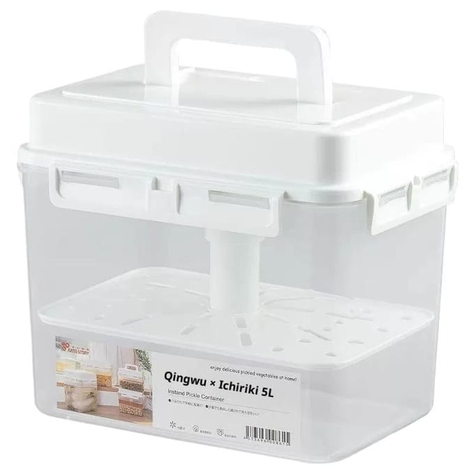 Inmaak Bewaarcontainer Met Afvoerdeksel - Transparante Voedselcontainer Voor Fermenteren Groentebehoud (5L Capaciteit) white