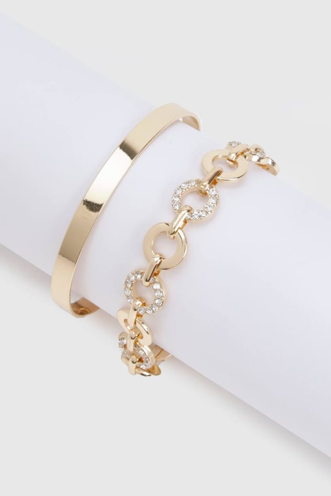 boohoo Dames Versierde schakel bangle & armband | Goud