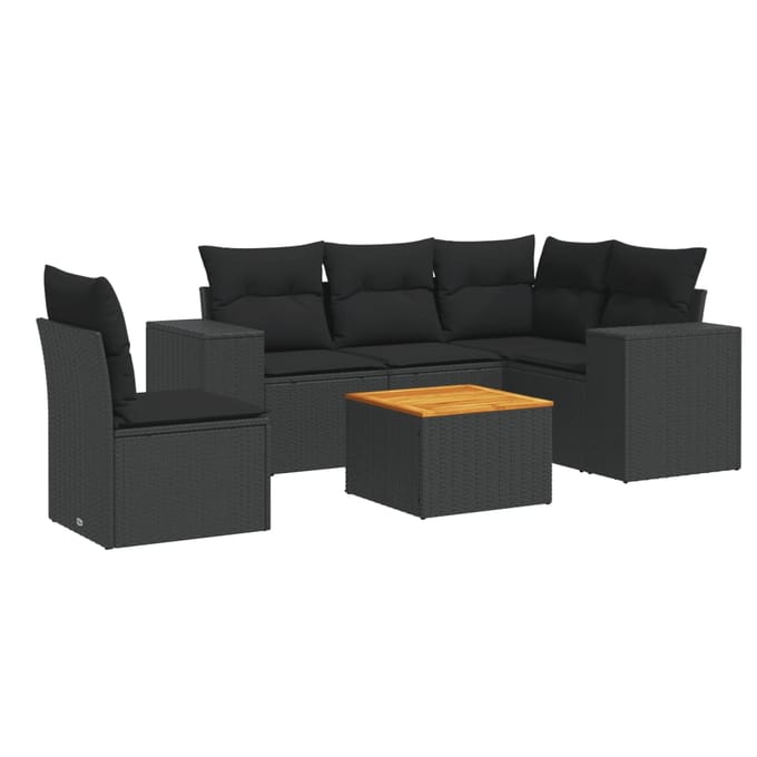 vidaXL - 6-delige - Loungeset - met - kussens - poly - rattan - zwart