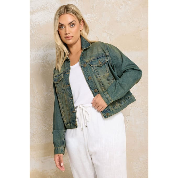 Yours Klassiek Denimjack Van Katoen Met Wassing In Blauw Size 44