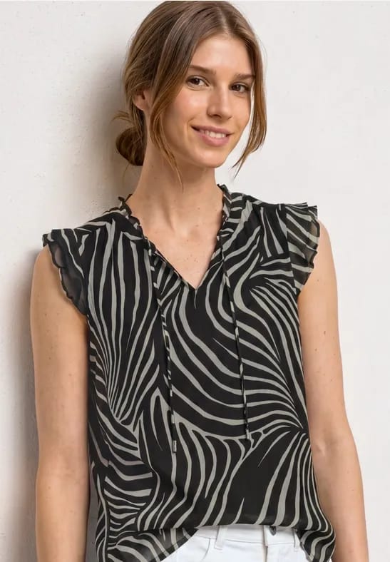 Chiffon bloes met gespleten hals
