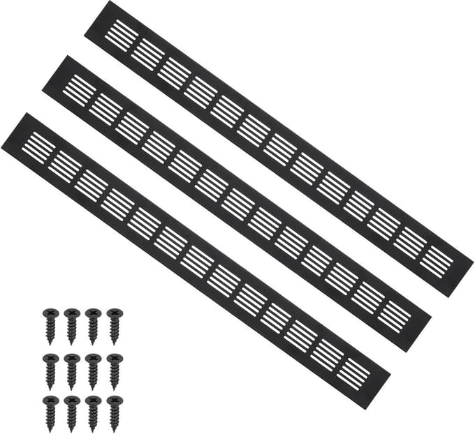 Set van 3 Zwarte Aluminium Ventilatiegrille voor Kast en Deur - 50x500mm
