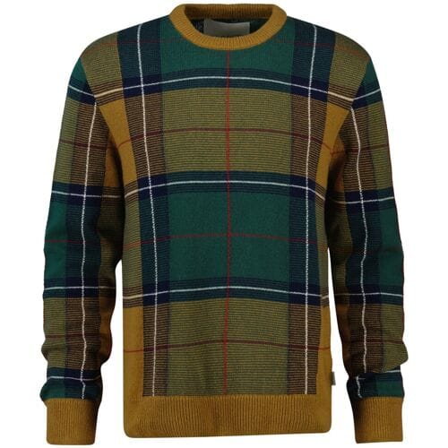 Gant Trui Checked Crew Neck Soft Cotton Wool Blend Wooden Beige / male