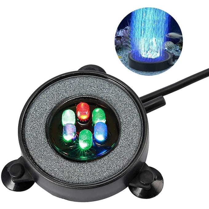 Rond Aquarium Bubbellicht met Kleurveranderende LED-verlichting Luchtpomp Licht Bubbellamp zwart