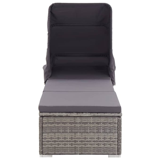 vidaXL - Ligbed - met - luifel - en - kussen - poly - rattan - grijs
