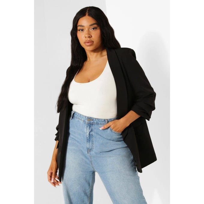 boohoo Dames Plus Stretch Geweven Geruched Mouwblazer | Zwart | Maat: 48
