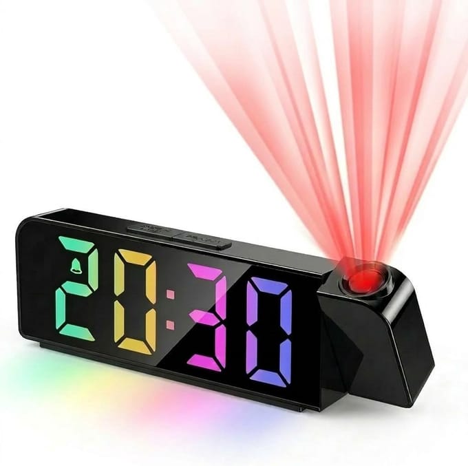 Projectiewekker - Wit - Led - Digitale Wekker met Draaibare Projector - Voor Slaapkamer